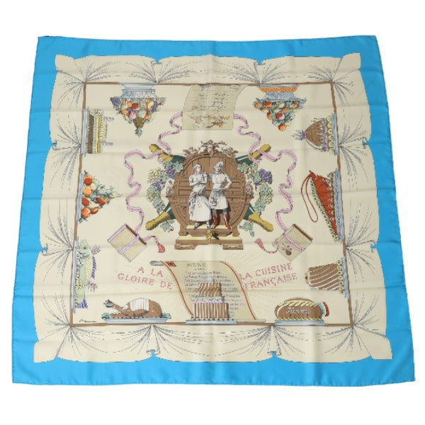 HERMES scarf silk blue scarf With Box 100% silk unisex(Unisex) Used