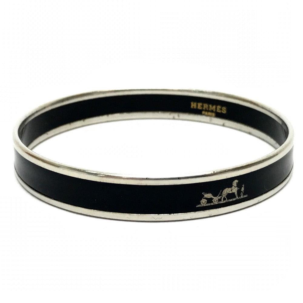 HERMES Bangle metal black Fan Curryche Emaille PM Women Used