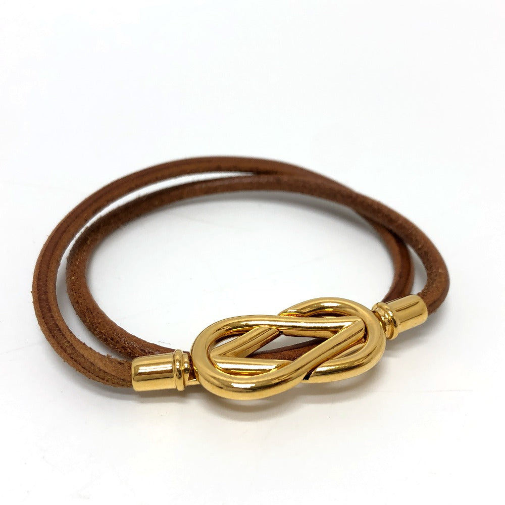 HERMES Necklace Metal, Leather Brown Atame Gold Plated Choker Women Used