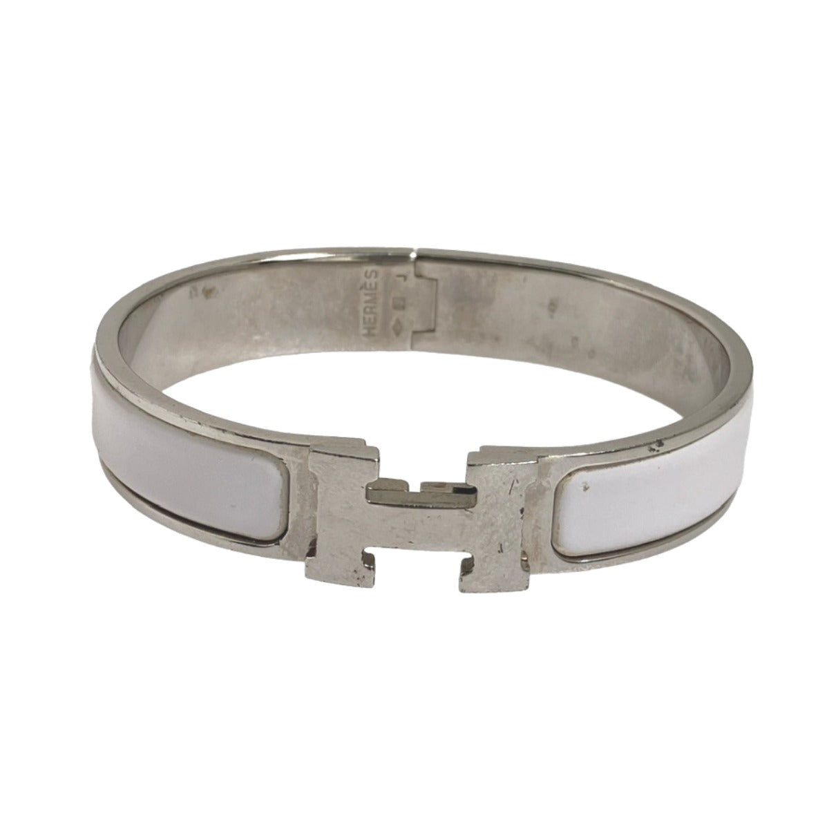 HERMES Bangle Metal, Gold Plated White x silver bracelet Click Clack Stainless Steel Women Used