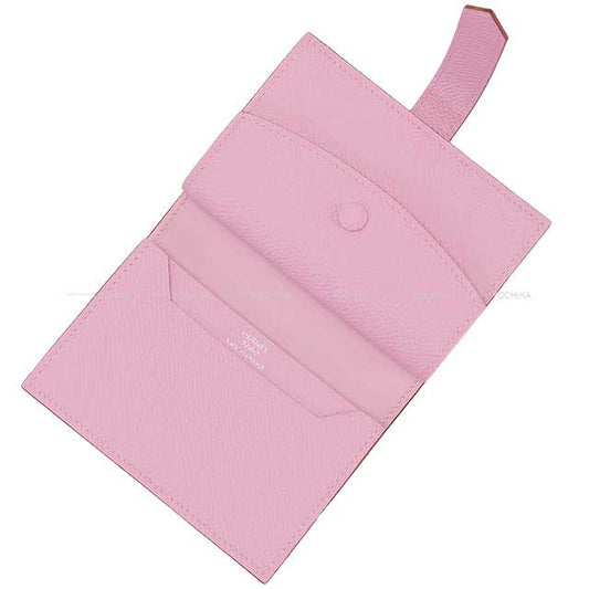 HERMES Bi-fold wallet Bearn Mini Card holder With Coin purse Mauve sylvestre Veau Epsom Silver HW Stamp