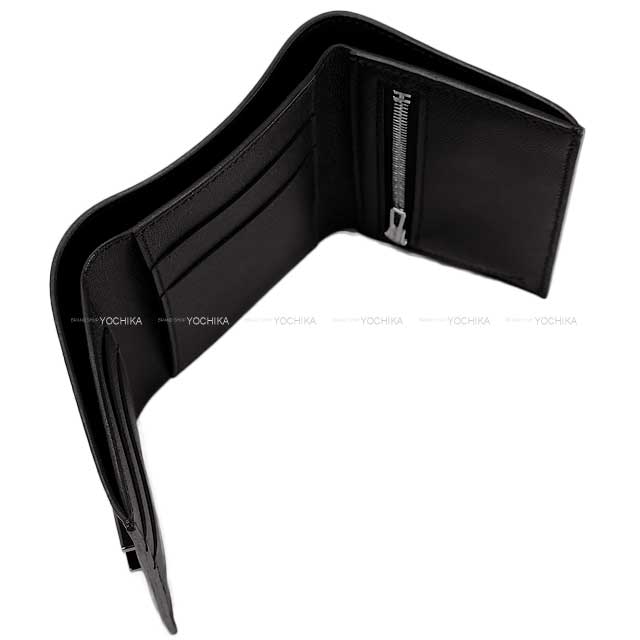 HERMES Tri-fold wallet Bearn Combine SO BLACK Monochrome Noir (Black) Veau madame Black HW Stamp