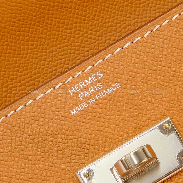 HERMES change purse Kelly Pocket Long Wallet Strap Clutch Bag Gold Veau madame Silver HW Stamp