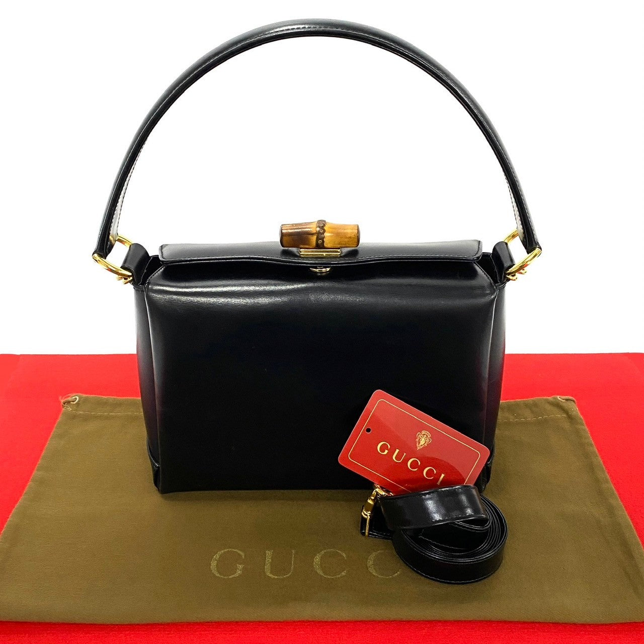 GUCCI Shoulder Bag leather black Bamboo
