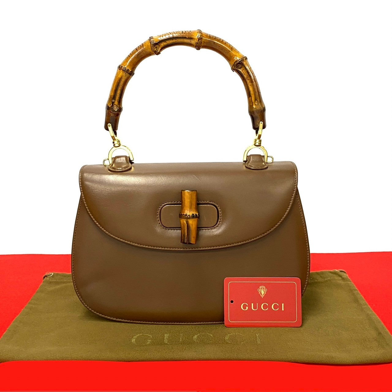 GUCCI Handbag leather Brown Bamboo Old Gucci