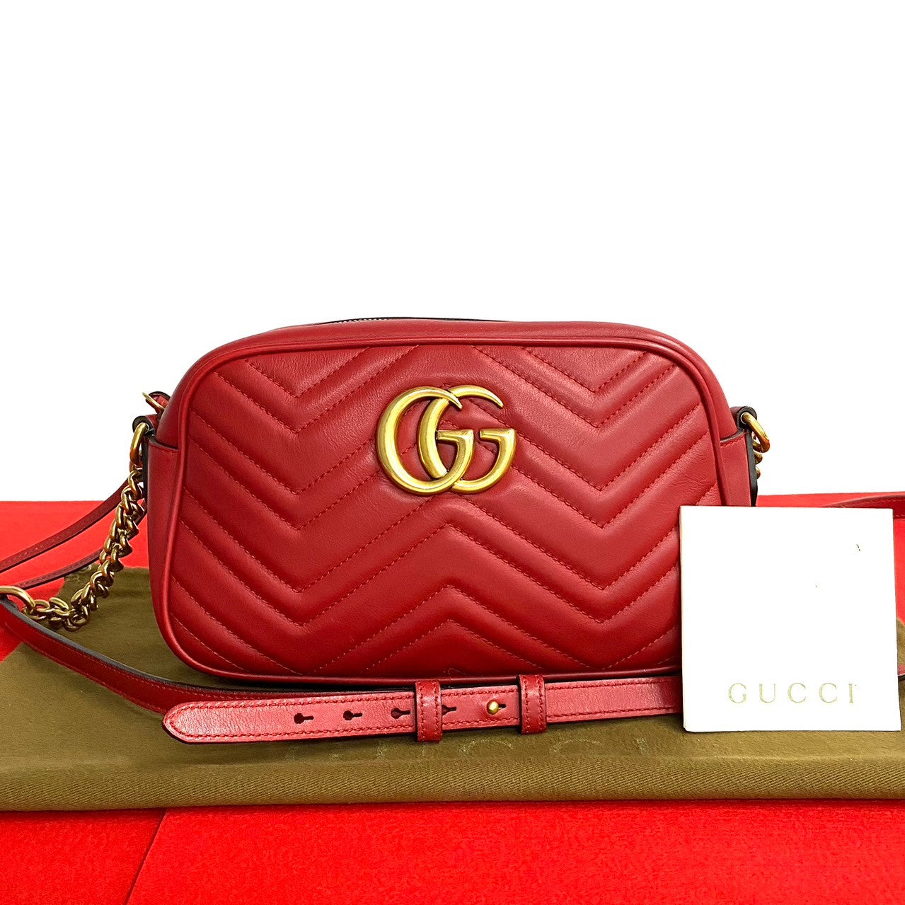 GUCCI Shoulder Bag leather Red GG Marmont