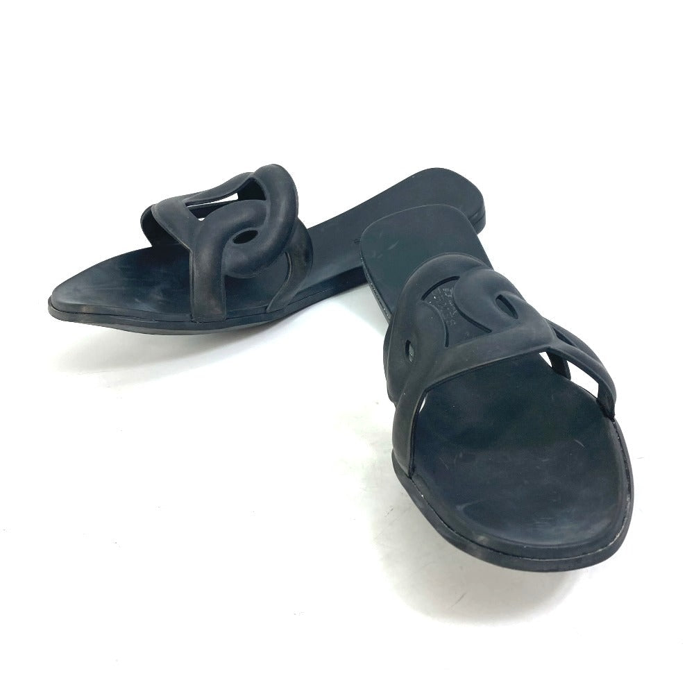 HERMES Sandals rubber black shoes flats flats Aloha Chene Dunkle Women 39 Used