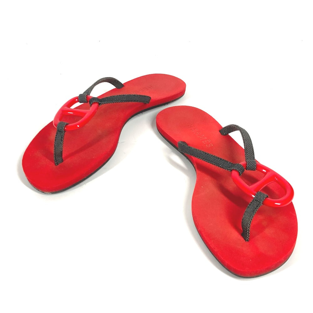 HERMES Sandals Canvas, Plastic Red Chene Dunkle Beach Sandals Caranera Women No size Used