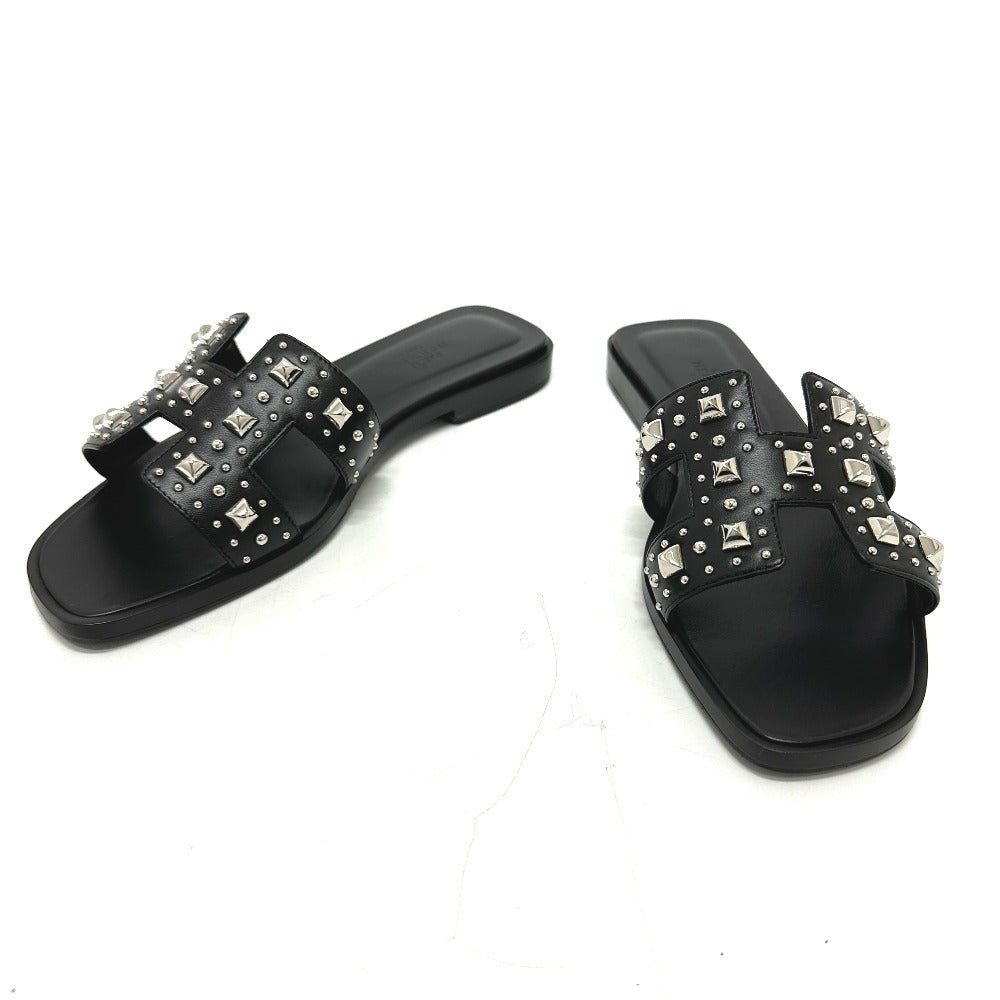 HERMES Sandals leather black Meador Oran 36