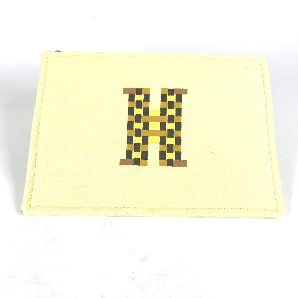 HERMES Pouch canvas yellow Flat pouch, bag, clutch bag Pouch H Tissage H Logo Women Used