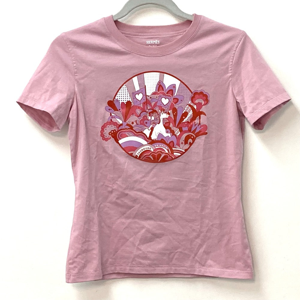 HERMES Short sleeve T-shirt cotton pink 22Stainless Steel cartouche Women 36 Used