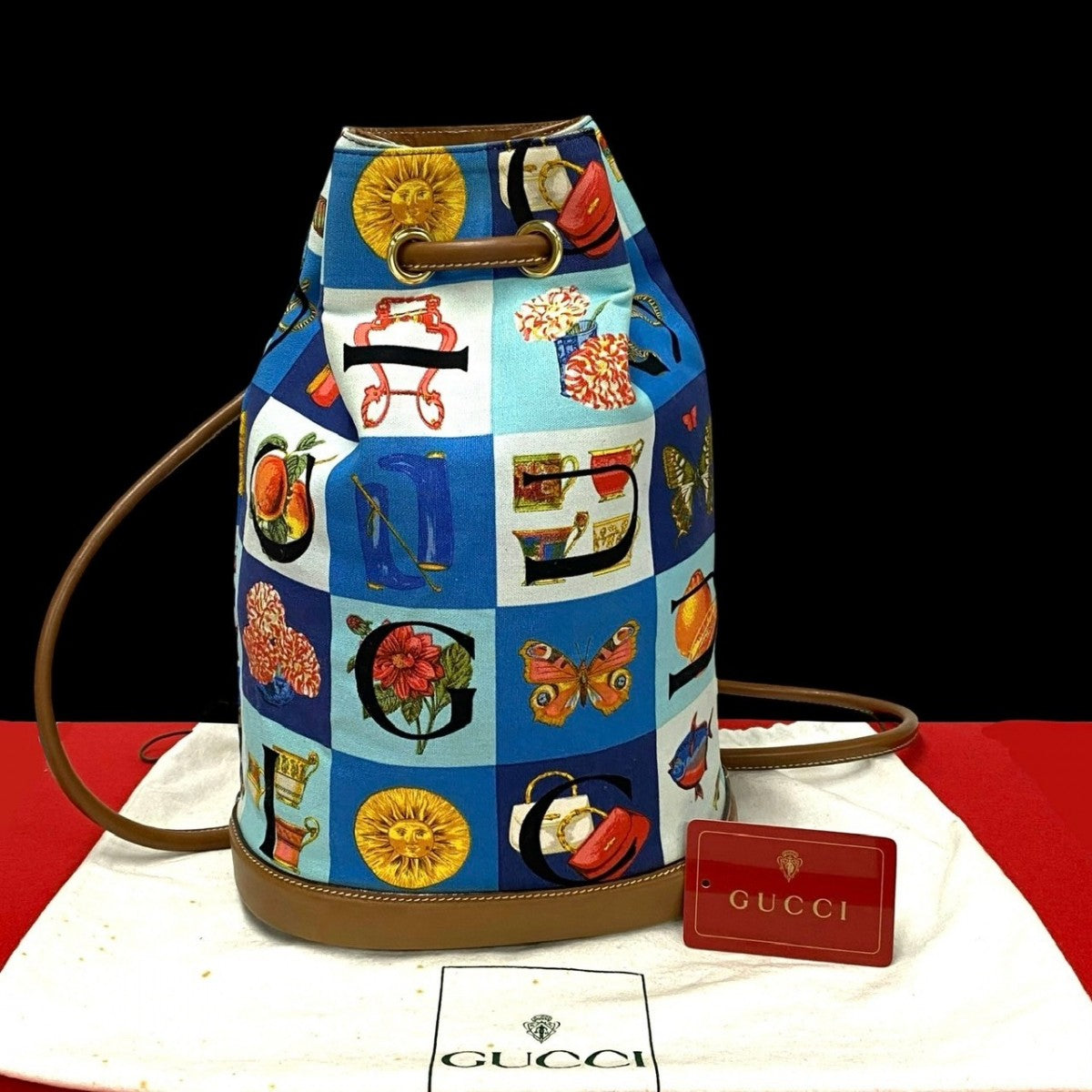 GUCCI Backpack Leather, Canvas multicolor Overall handle Shimo Women Used