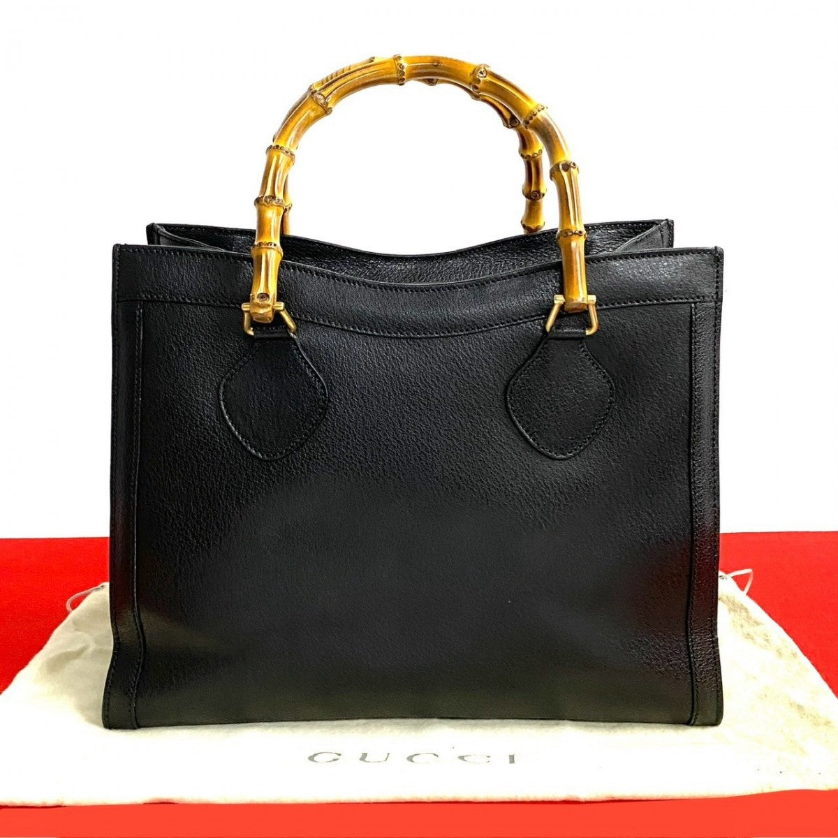 GUCCI Handbag leather black Bamboo Old Gucci