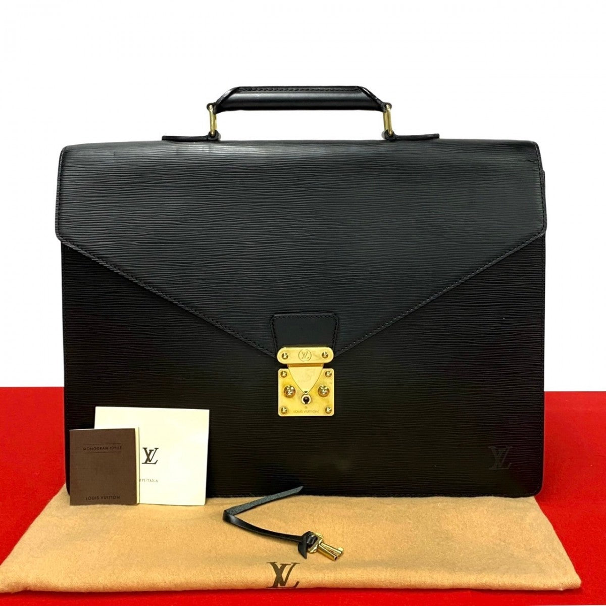LOUIS VUITTON Business bag leather black Epi Serviette Ambassador mens Used