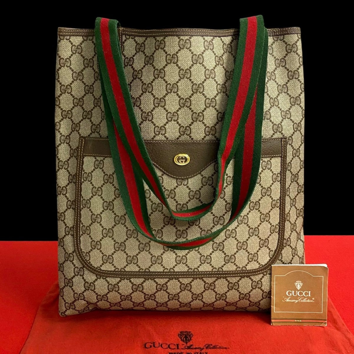 GUCCI Tote Bag Leather, PVC Red GG logo Metal Sherry line Old Gucci Women Used
