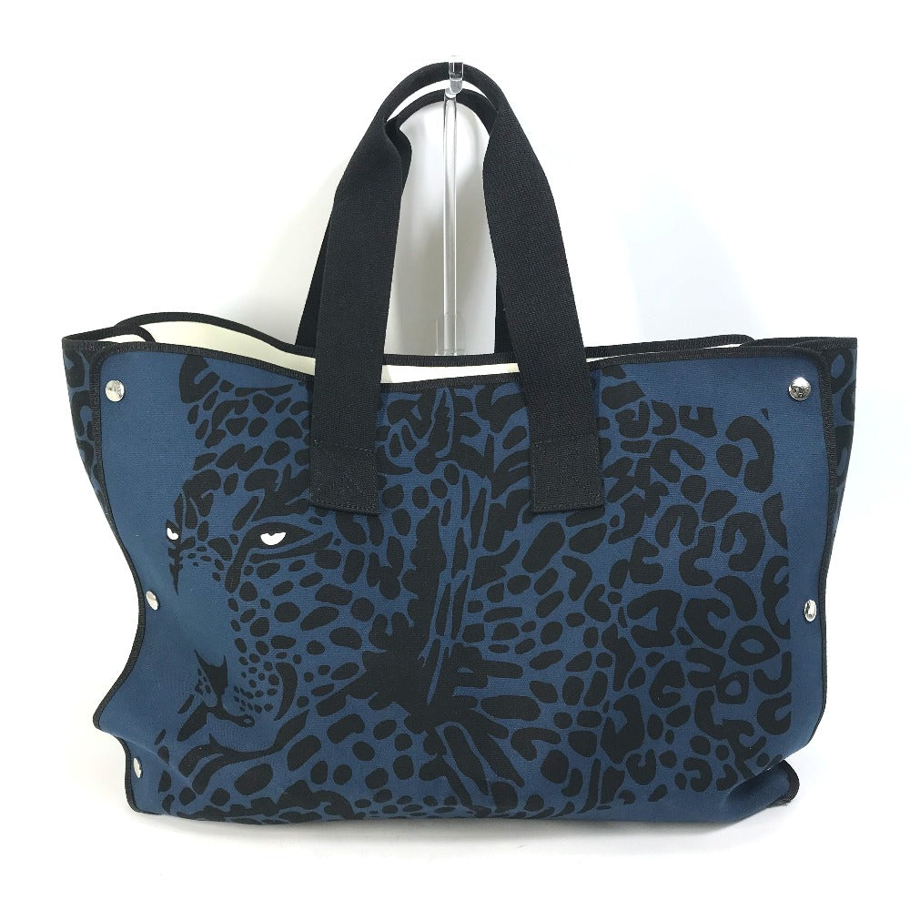 HERMES Tote Bag canvas Navy Shoulder Bag Shoulder Bag Leopard leopard leopard