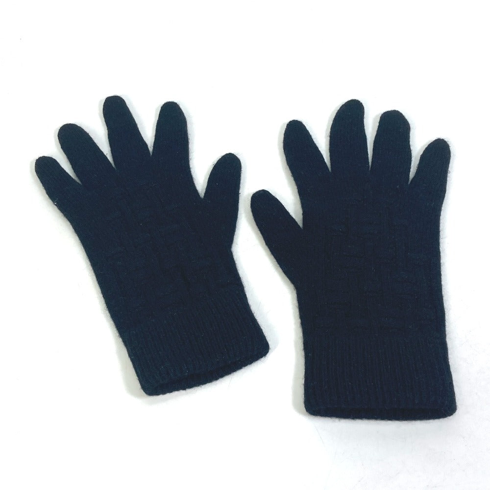 HERMES gloves cashmere black Whole pattern H logo L