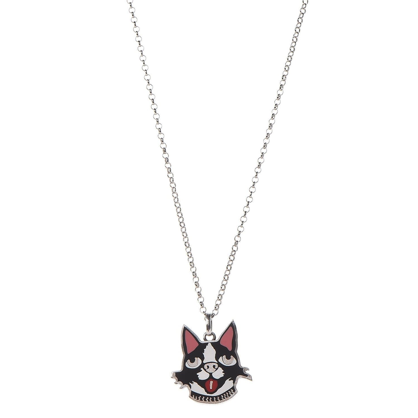 Gucci Enamel Bosco Dog Necklace in Silver