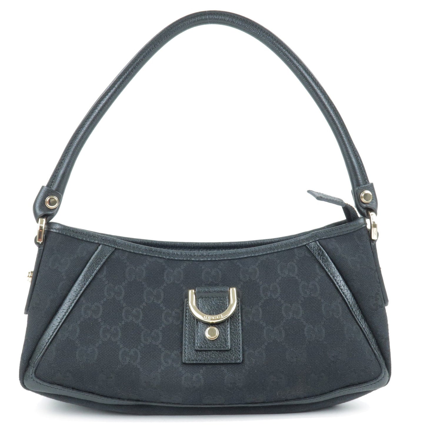 GUCCI Abbey GG Canvas Leather Shoulder Bag Black 130939