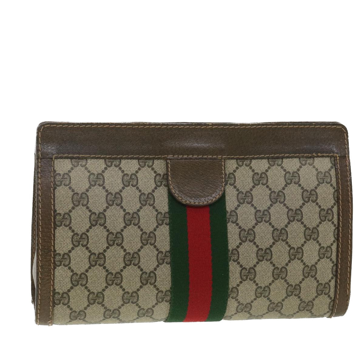 GUCCI GG Canvas Web Sherry Line Clutch Bag Beige Red Green 010.378 36471