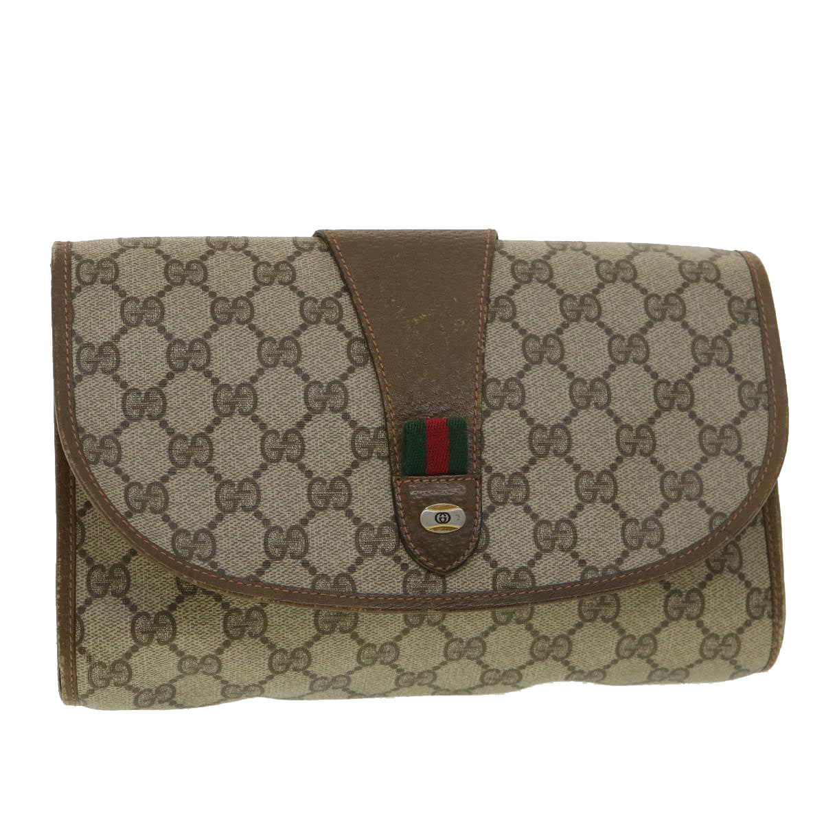 GUCCI GG Canvas Web Sherry Line Clutch Bag Beige Red Green 89.01.030 39241