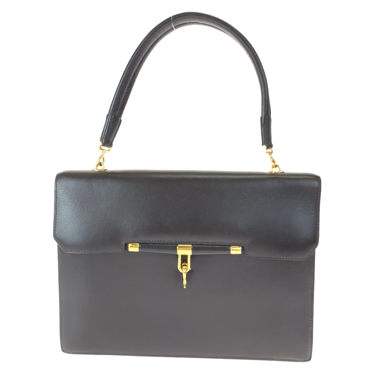 HERMES Handbag leather Dark Brown Gold Metal Handbag Paronniere Women Used