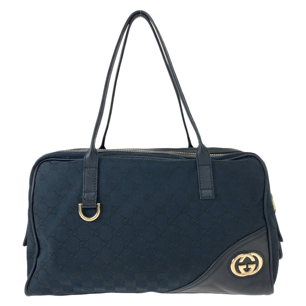 GUCCI Tote Bag 169971 GG canvas, leather Black GoldMetal Tote Bag handbag Newbrit Interlocking Medium Shelly Women Used