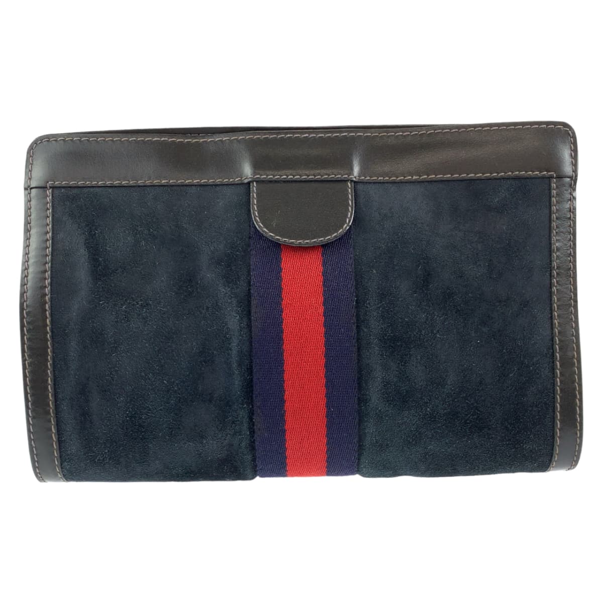 GUCCI Clutch bag Suede, Leather Navy black Clutch bag business bag Old Gucci Sherry line mens Used