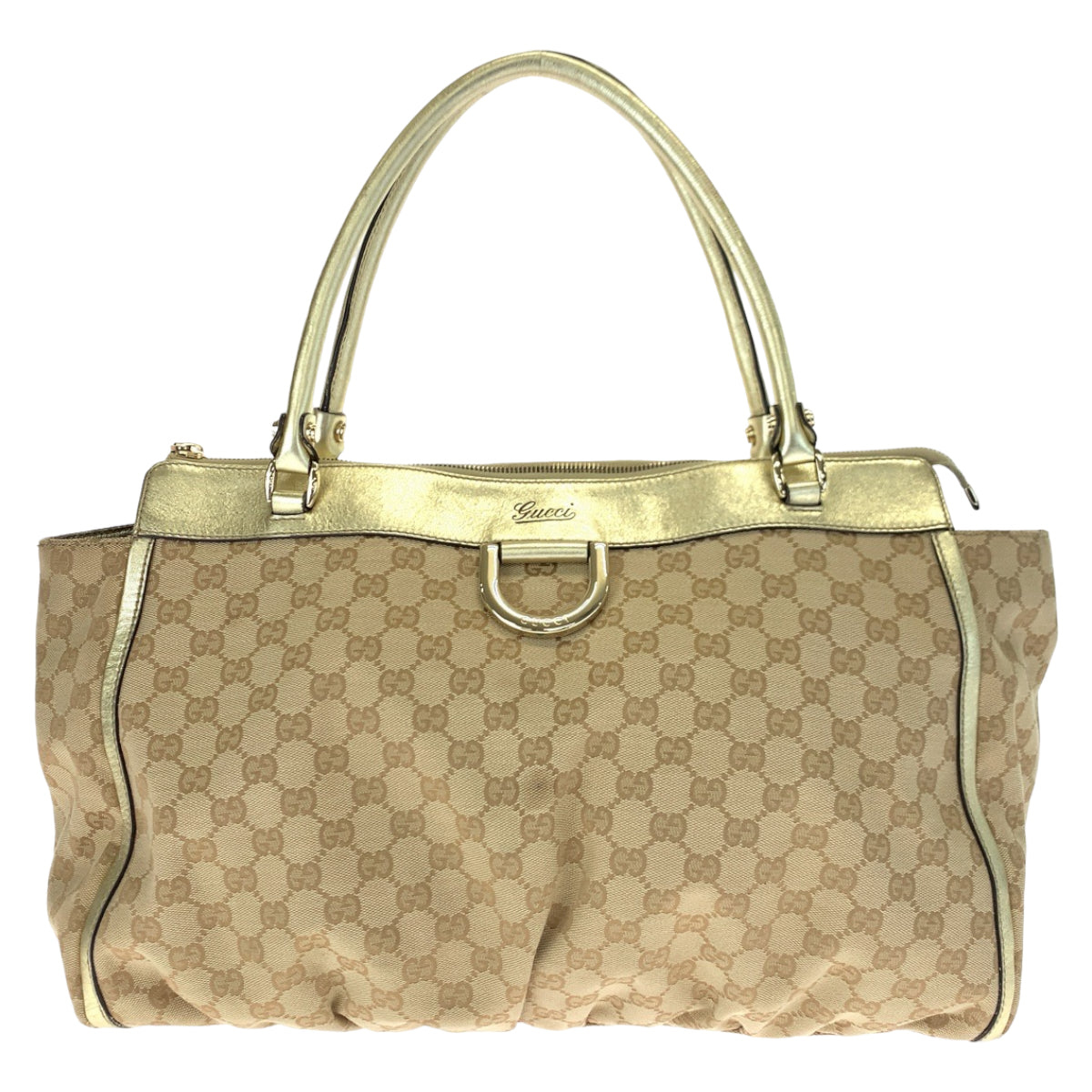 GUCCI Tote Bag 190248 GG canvas, leather Beige Gold GoldMetal Tote Bag Shoulder Bag Handbag Abbey Women Used
