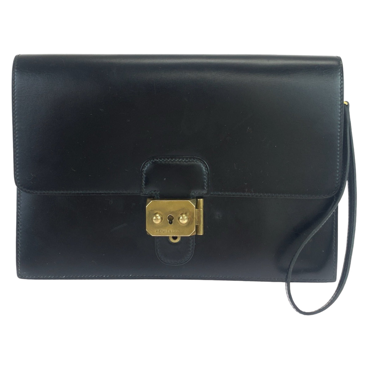 HERMES Clutch bag Box scarf Black GoldMetal Clutch bag business bag Pochette jet mens Used