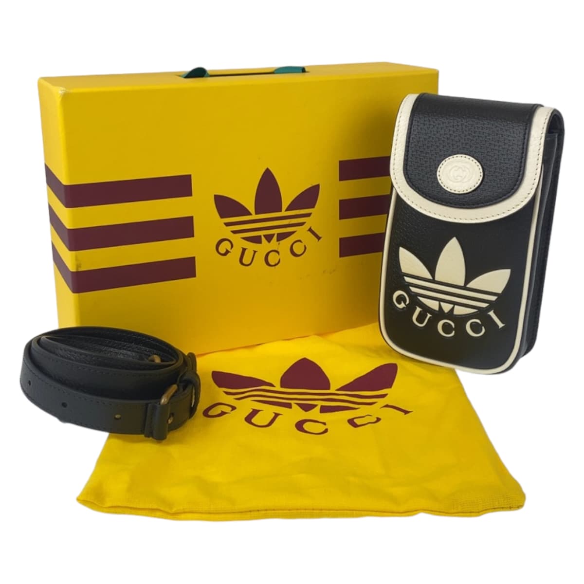GUCCI Shoulder Bag leather Black White Gold Metal Shoulder Bag Phone Case Pochette adidas collaboration mens Used