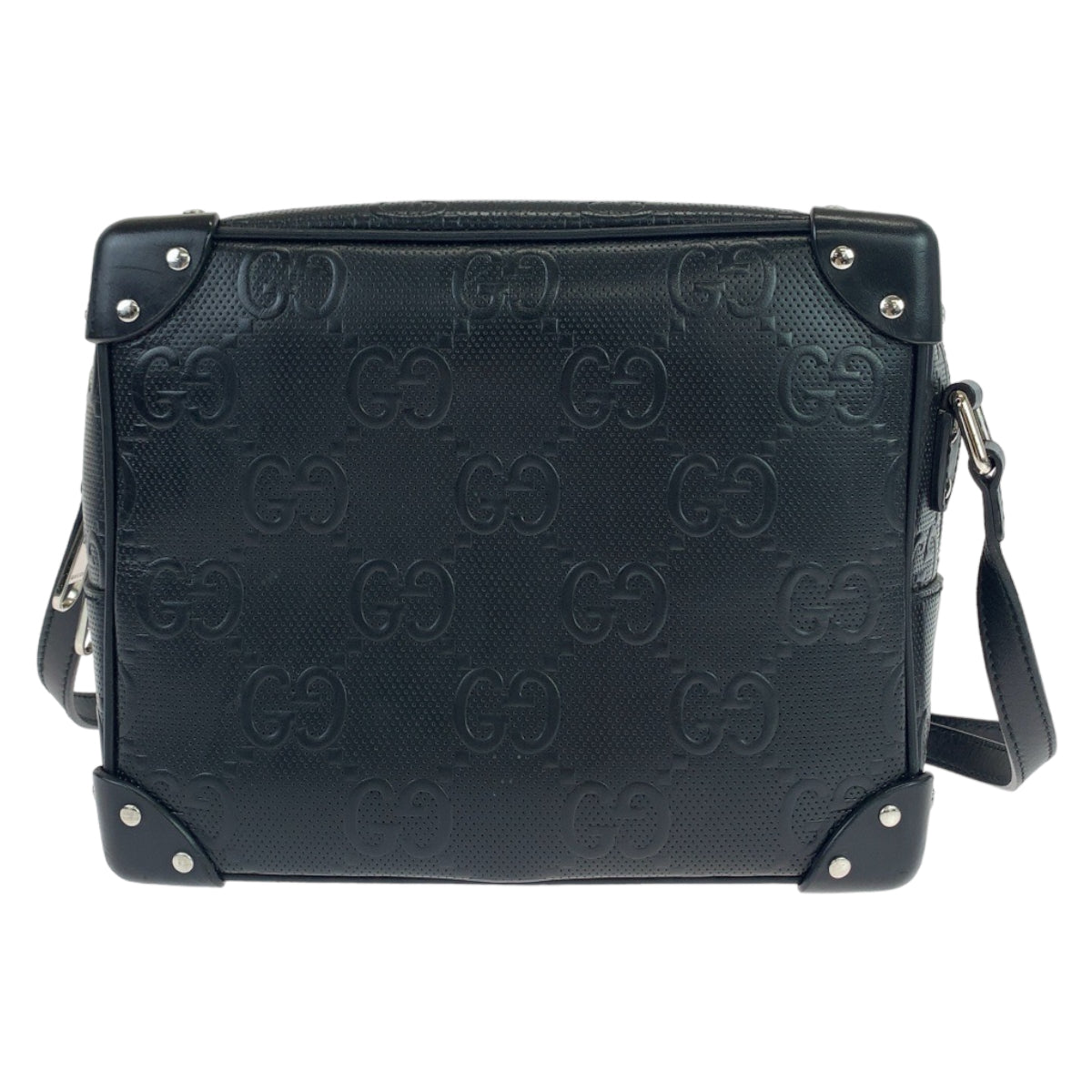GUCCI Shoulder Bag 626363 leather Black Silver Metal Crossbody Shoulder Bag Soft Trunk GG emboss mens Used