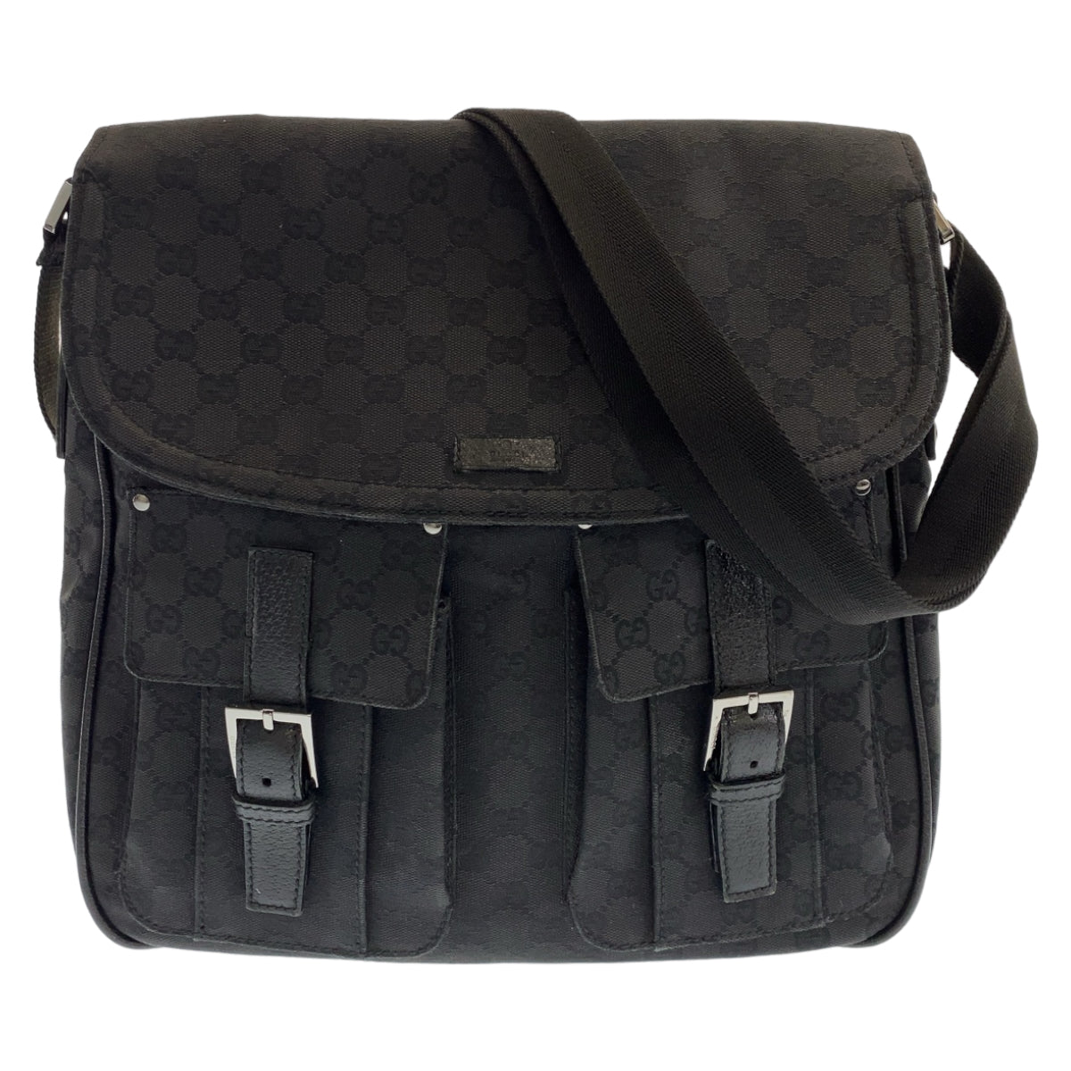 GUCCI Shoulder Bag 114269 GG canvas, leather Black Silver Metal Crossbody Shoulder Bag Messenger Bag mens Used