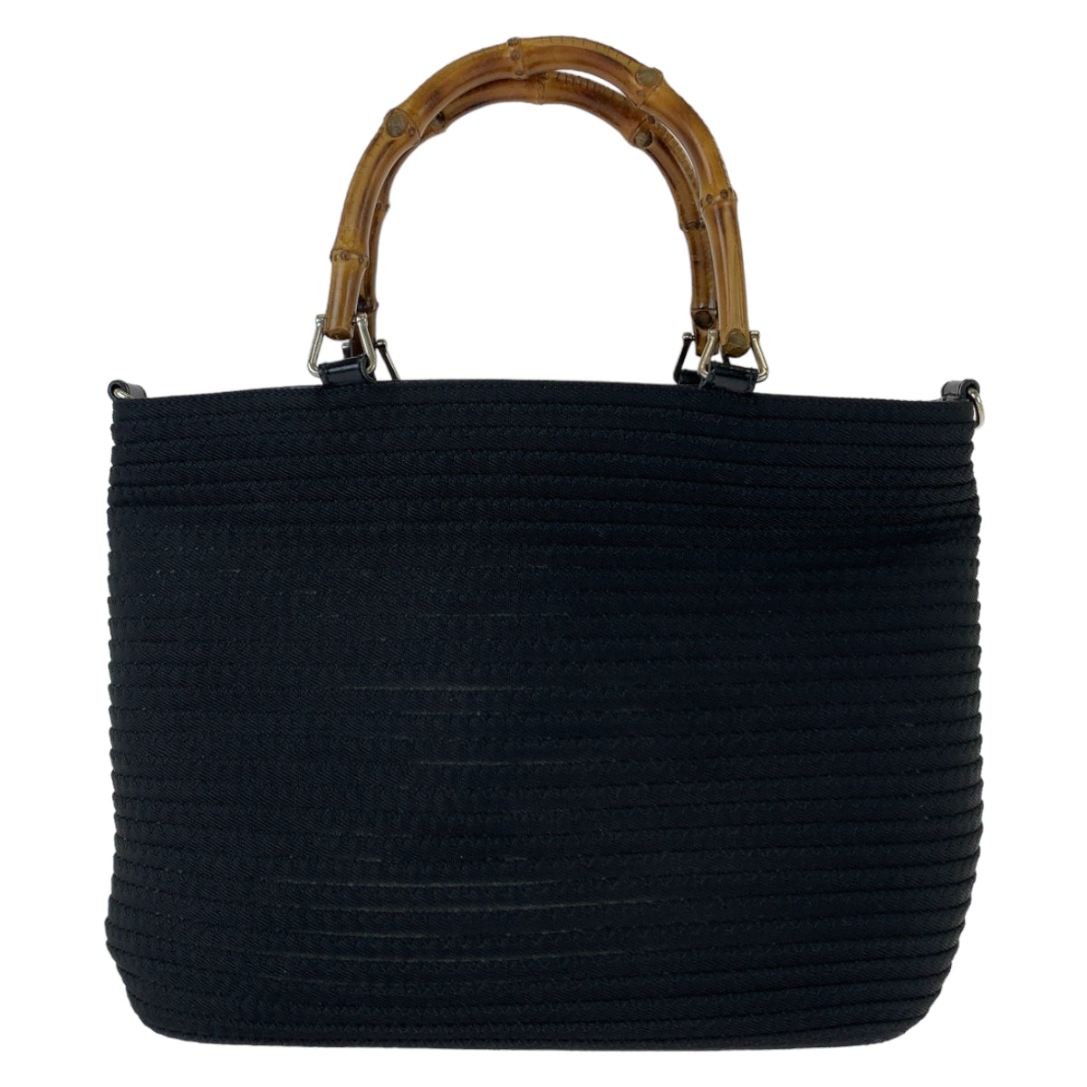 GUCCI Tote Bag 000 1998 0540 Canvas, Leather Black Silver Metal Tote Bag handbag Bamboo Women Used