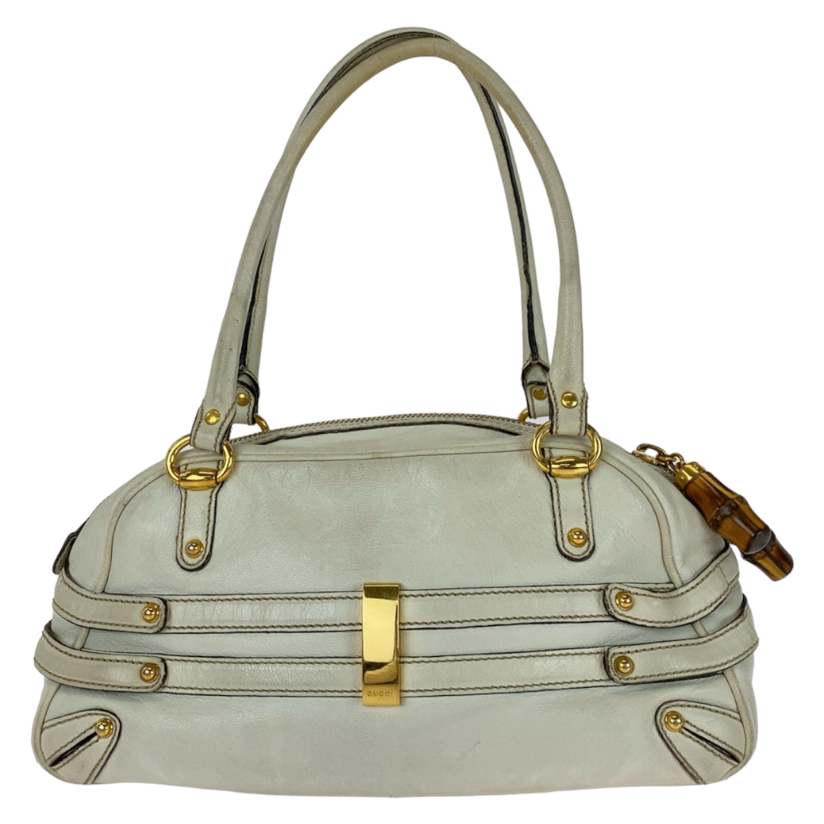 GUCCI Handbag 159399 leather White GoldMetal Handbag Shoulder Bag Bamboo Horsebit Women Used