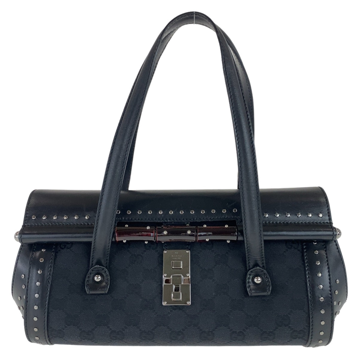 GUCCI Shoulder Bag 114993 GG canvas, leather Black SilverMetal Shoulder Bag Bamboo studs Women Used