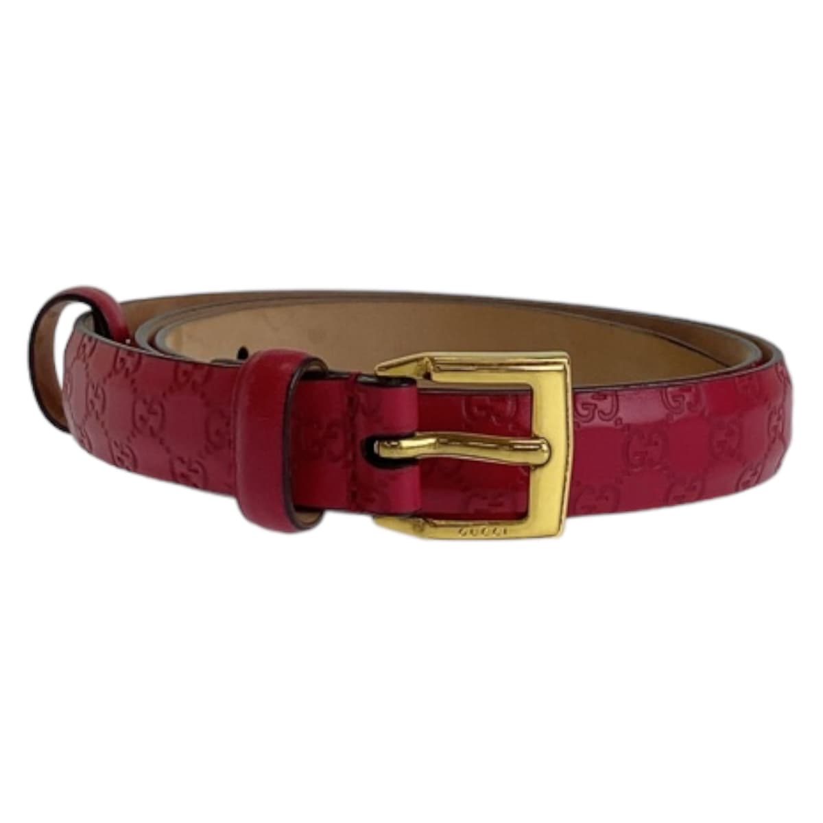 GUCCI belt leather Pink Gold Metal Guccisima mens 34 Used