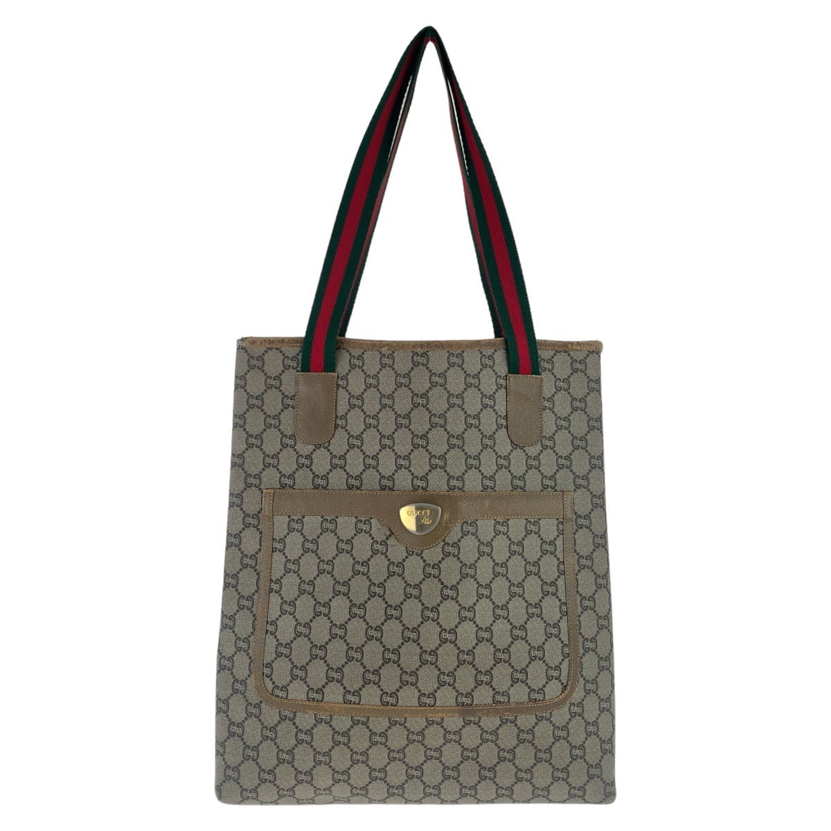 GUCCI Tote Bag GG Supreme canvas, leather Beige Gold Metal Tote Bag Shoulder Bag GG Plus Sherry Line GG Supreme Old Gucci Women Used