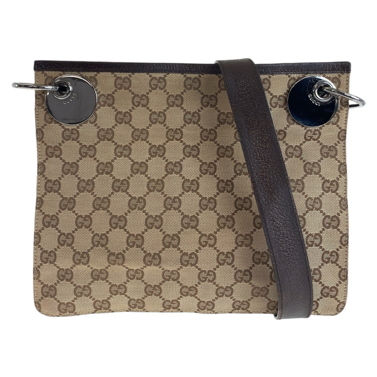 GUCCI Shoulder Bag 120841 GG canvas, leather Brown Silver Metal Shoulder Bag pochette Women Used