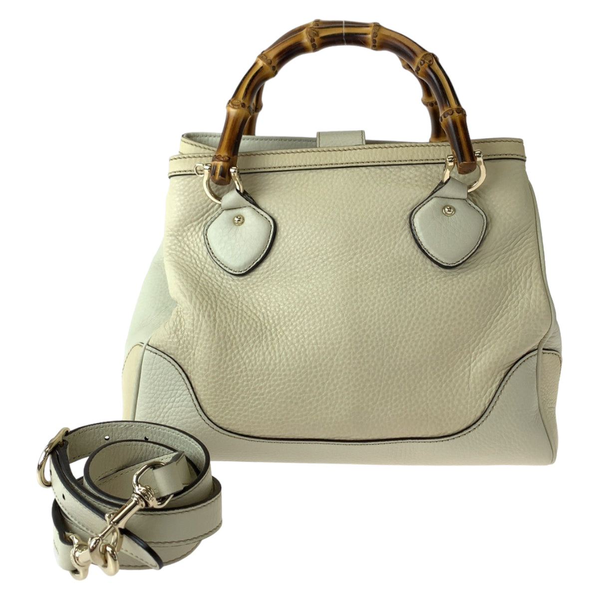 GUCCI Shoulder Bag 308360 leather Ivory Brown Gold Metal Shoulder Bag handbag Bamboo Women Used