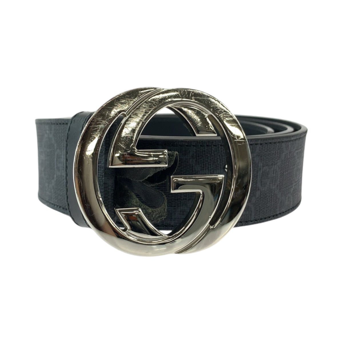 GUCCI belt 490199 GG Supreme Canvas Black SilverMetal Belt buckle Interlocking mens 42 Used