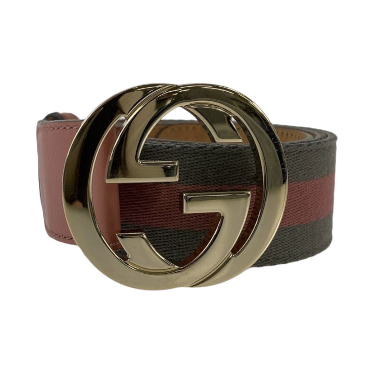 GUCCI belt 114876 canvas Pink Gray SilverMetal belt Interlocking mens 34 Used