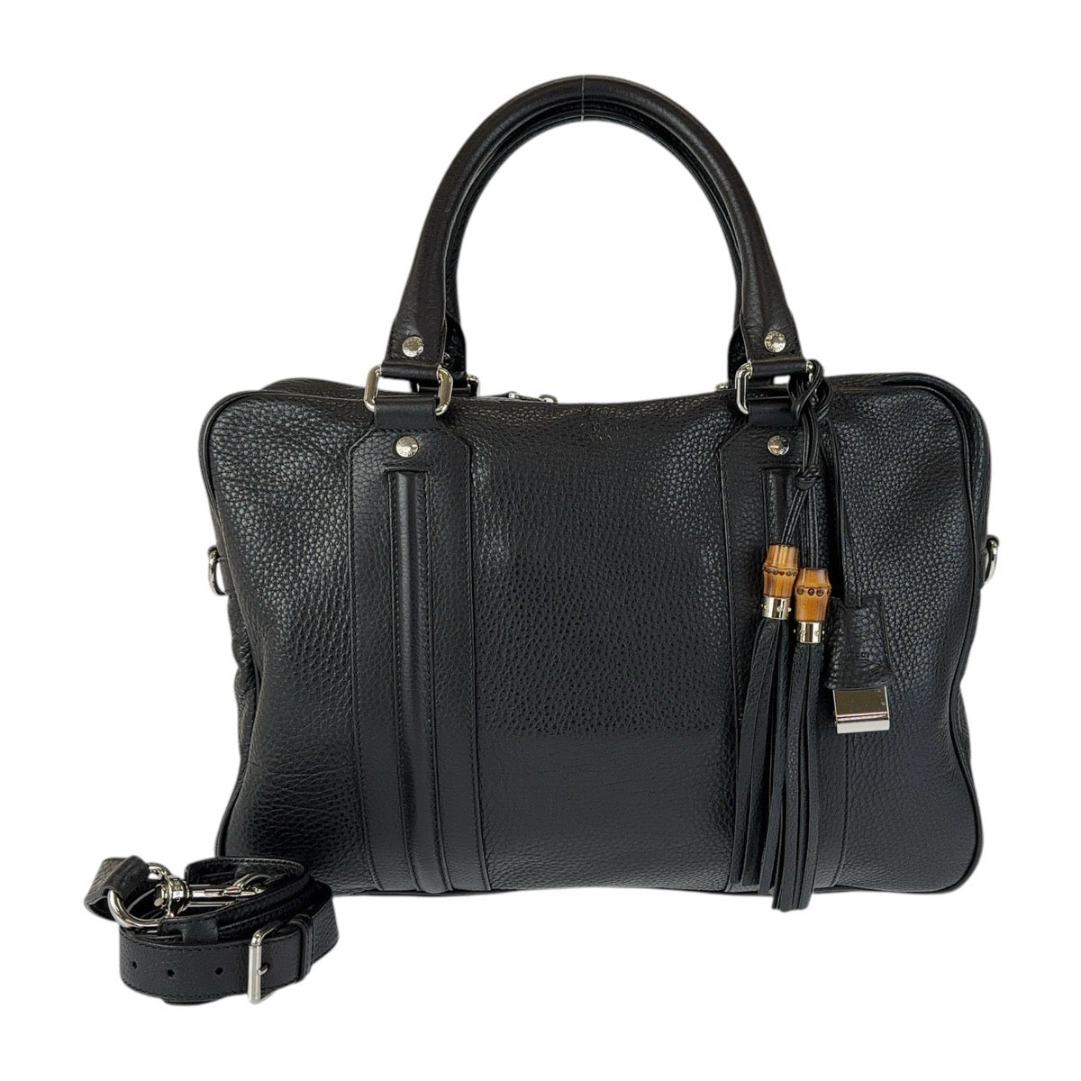 GUCCI Business bag 231850 leather Black SilverMetal Business Bag Briefcase Shoulder Bag 2WAY Bamboo Tassel mens Used