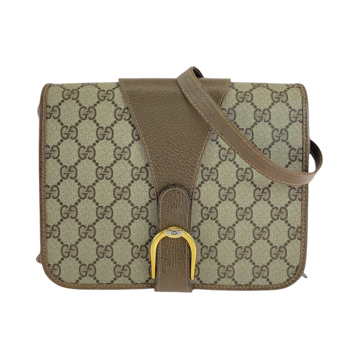 GUCCI Shoulder Bag GG canvas, leather Brown Gold Metal Crossbody Shoulder Bag Old Gucci Women Used