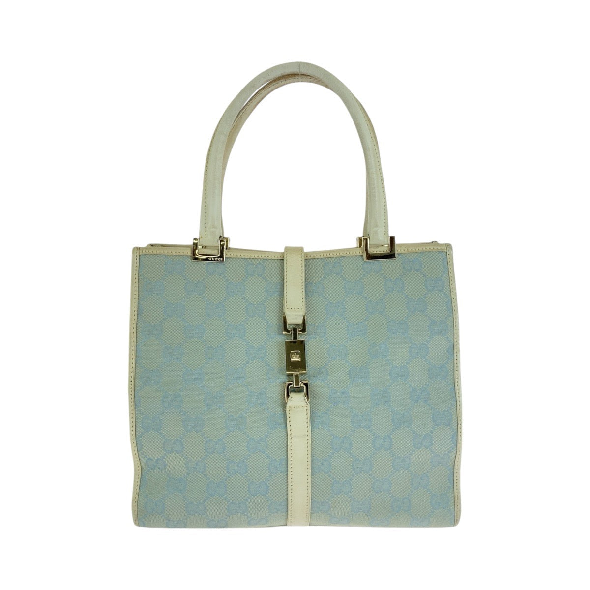 GUCCI Tote Bag GG canvas, leather Light Blue Gold Metal Tote Bag handbag Jackie line Women Used