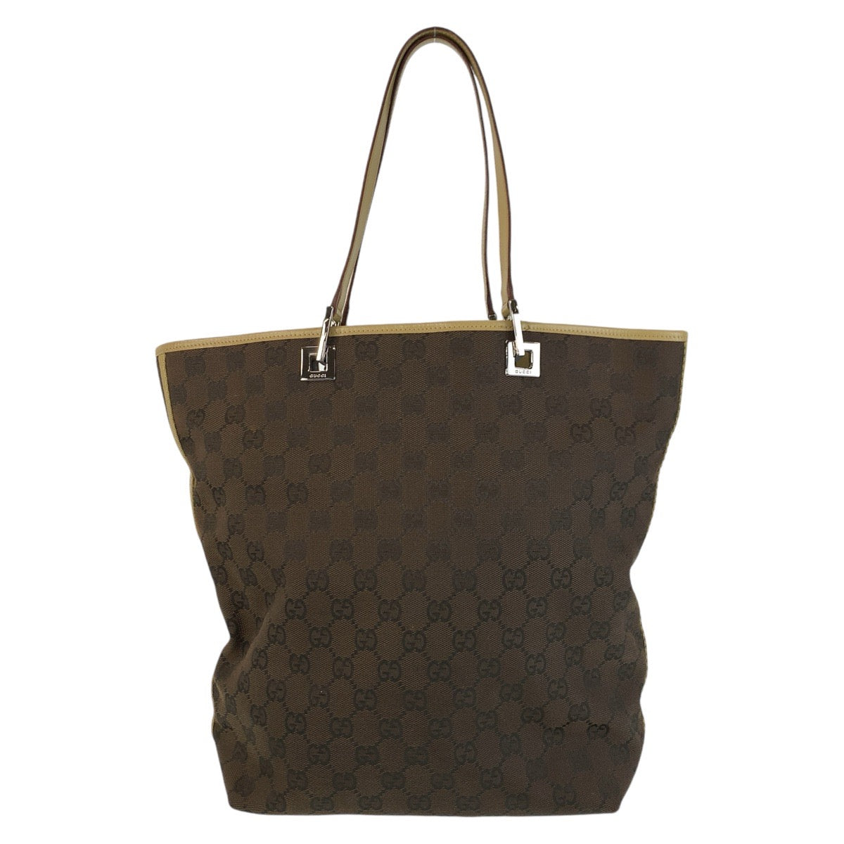 GUCCI Tote Bag 31243 GG canvas, leather Brown Beige SilverMetal Tote Bag Shoulder Bag Women Used