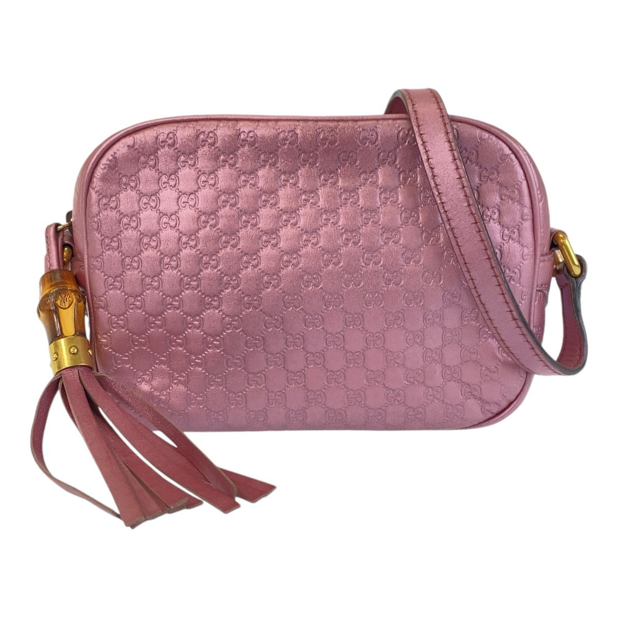 GUCCI Shoulder Bag 309538 leather Metallic Pink GoldMetal Crossbody Shoulder Bag Pochette Micro Guccisima Women Used