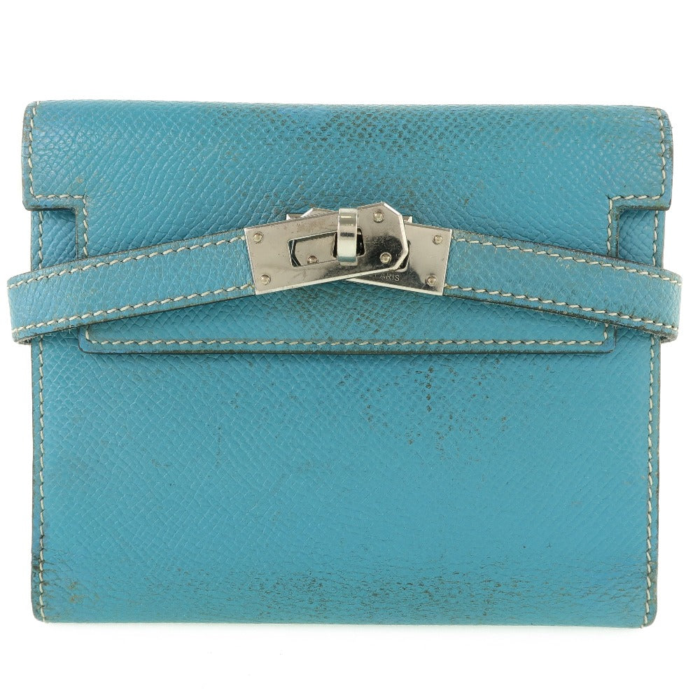 HERMES Bifold Wallet Epsom blue Kelly wallet unisex(Unisex) Used