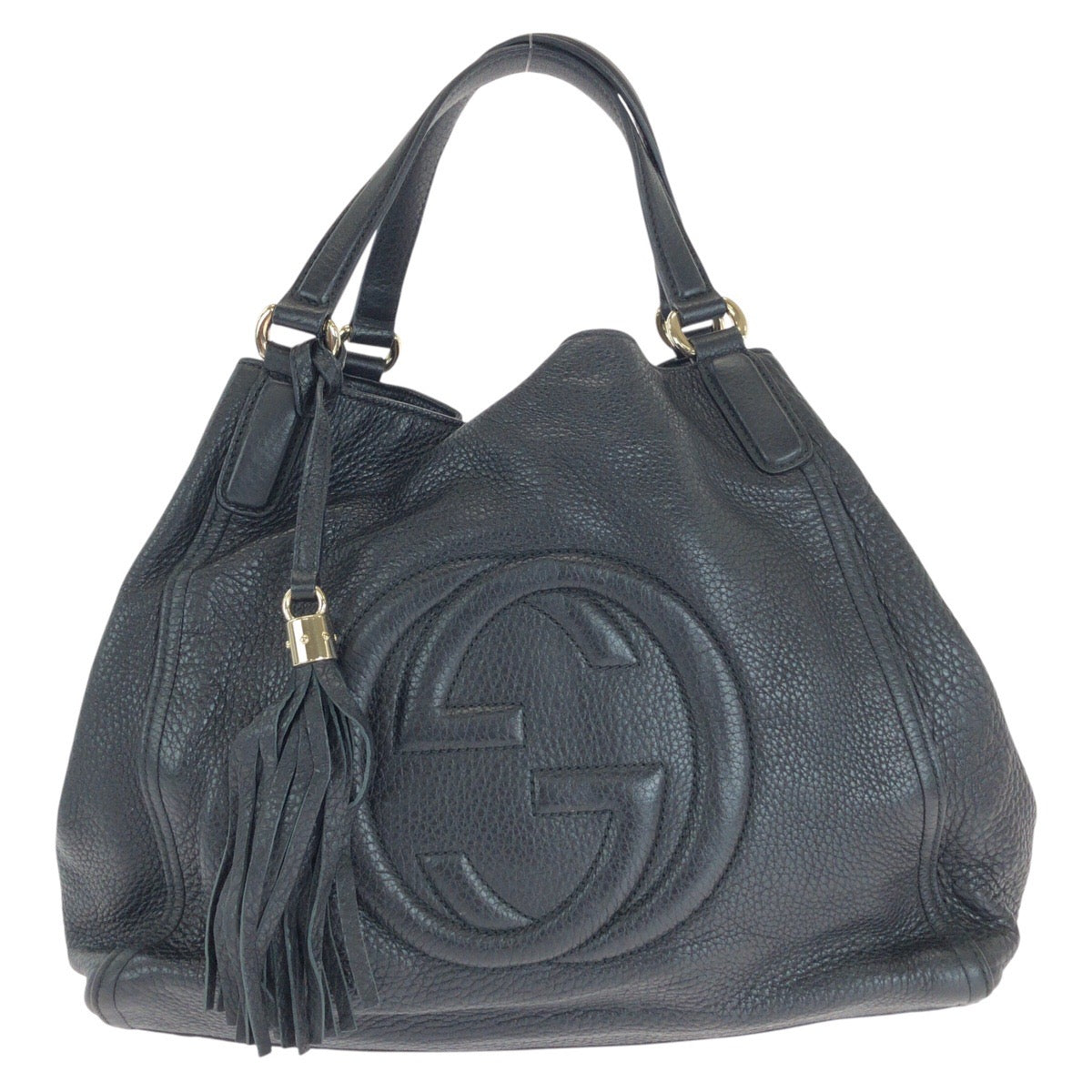 GUCCI Tote Bag 282309 leather Black GoldMetal Tote Bag Shoulder Bag Interlocking Tassels Soho Women Used