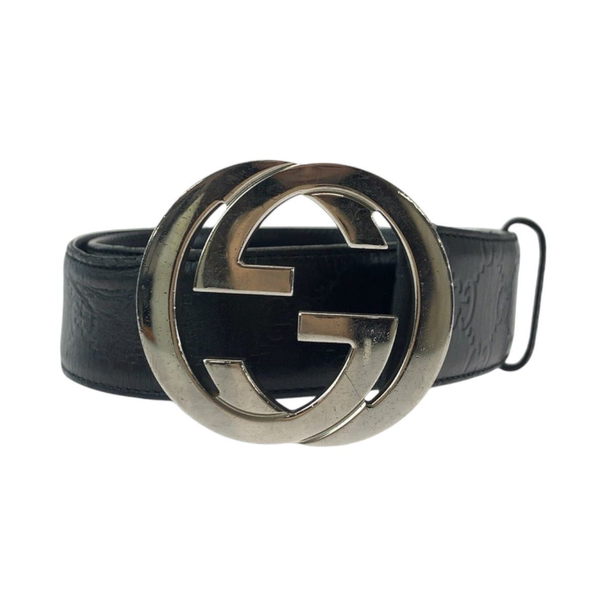 GUCCI belt 114984 leather black Belt buckle Gucci Shima interlocking mens 34 Used
